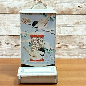 Vintage Jasco Hong Kong Metal Tin MatchBox Wall Holder Birds at Bird Feeder